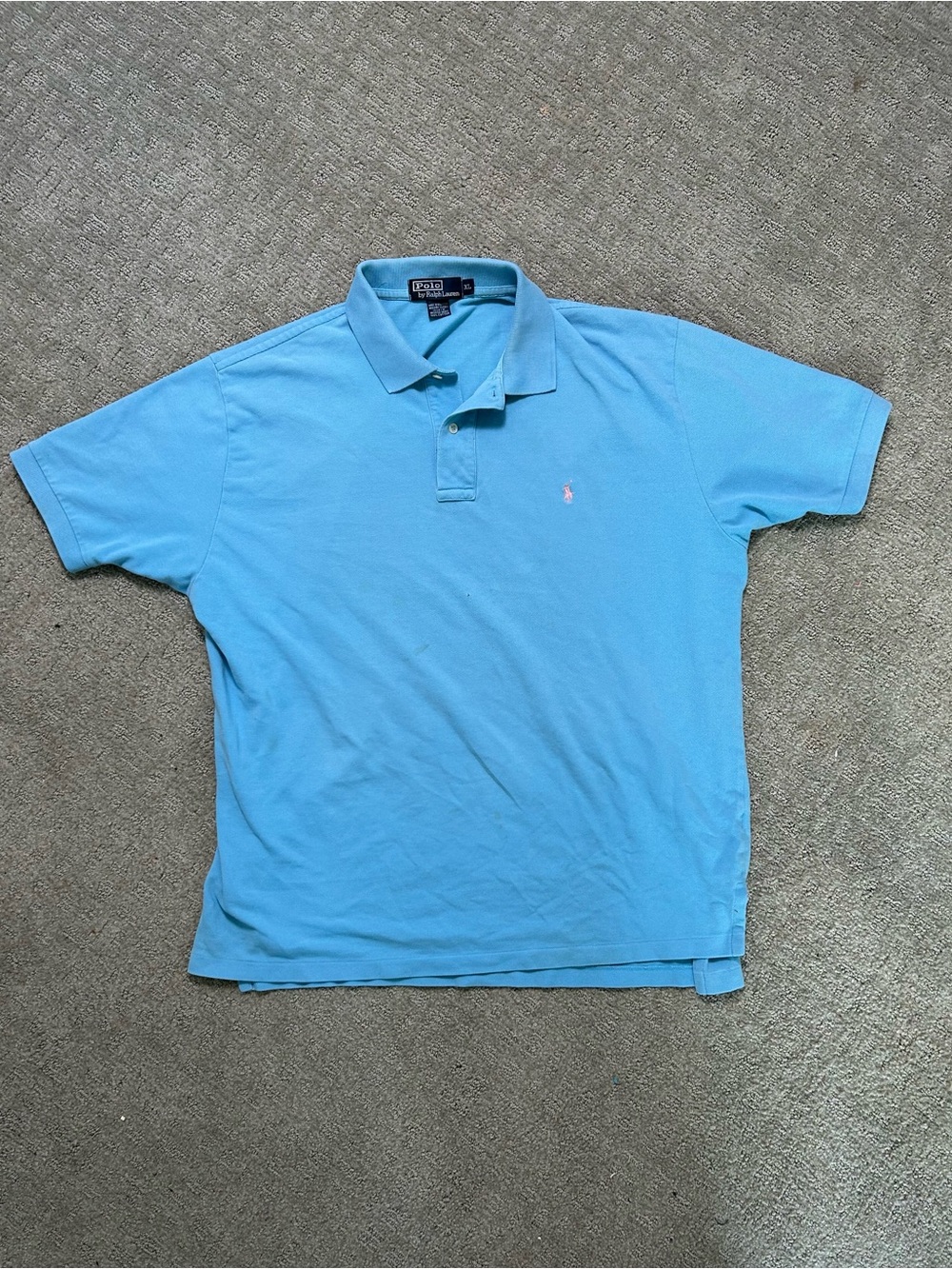 VTG Polo Ralph Lauren Polo Shirt Men’s XL Light Blue Short Sleeve Pink Pony Golf